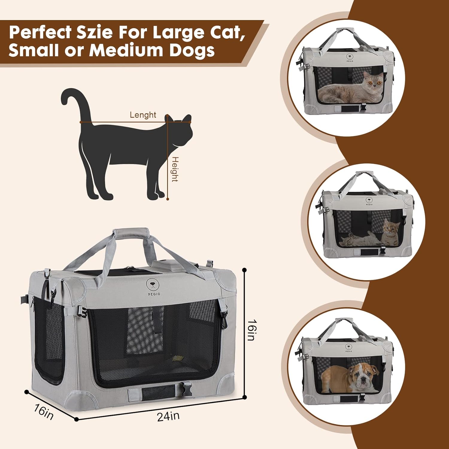 Extra Large Cat Carrier for Two Cats - Portable, Soft-Sided Pet Carrier for Travel and Everyday Use, Dimensions: 24" x 16" x 16"