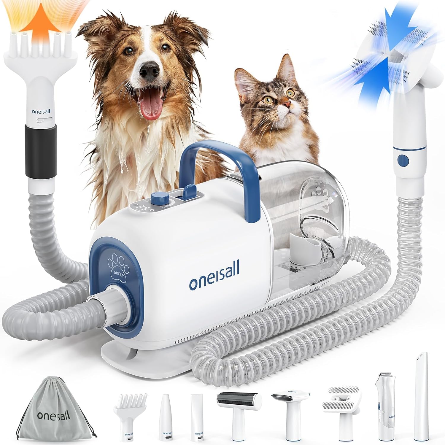 All-in-One Dog Grooming Kit: Vacuum, Dryer & Clippers - 8-in-1 Adjustable Speed and Temperature Control