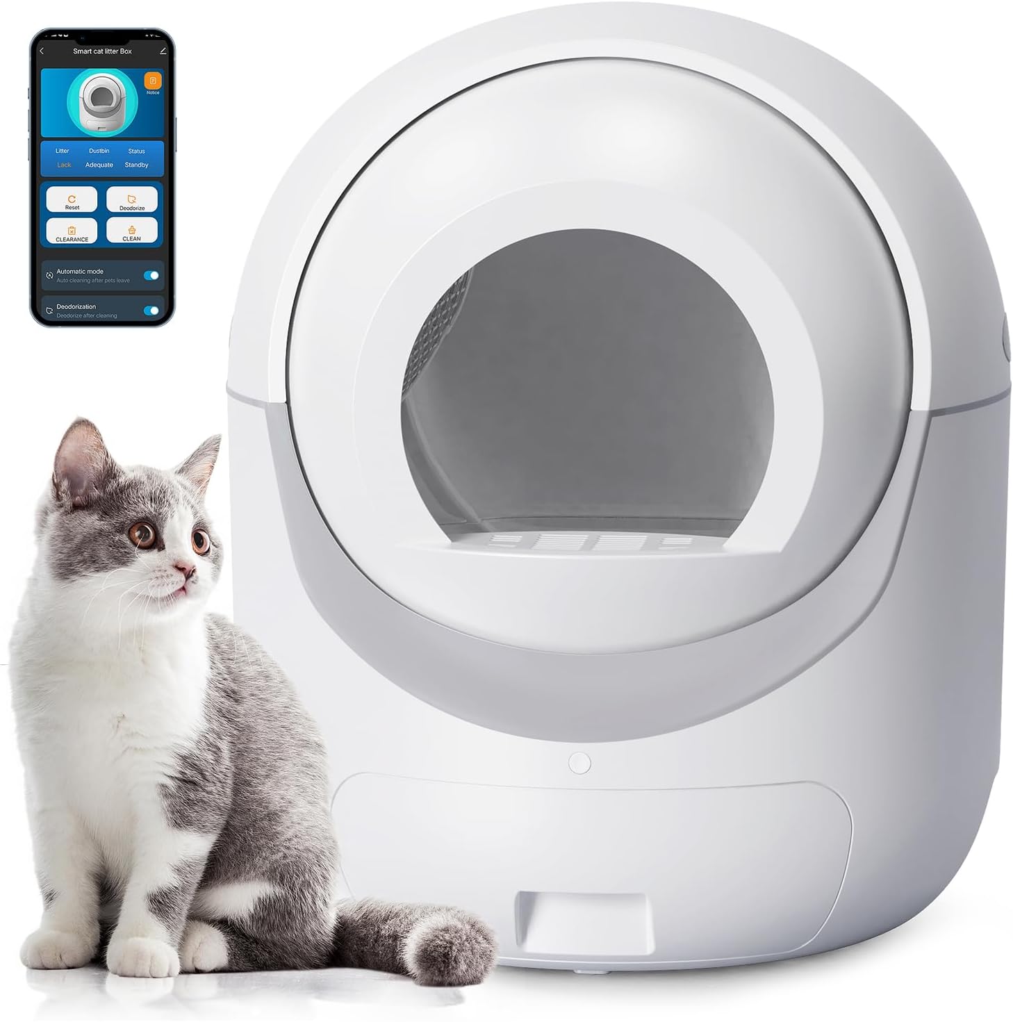 Smart Self-Cleaning Cat Litter Box with App Control – Automatic Odor Removal & Safety Features for Multiple Cats, Includes Waste Bags