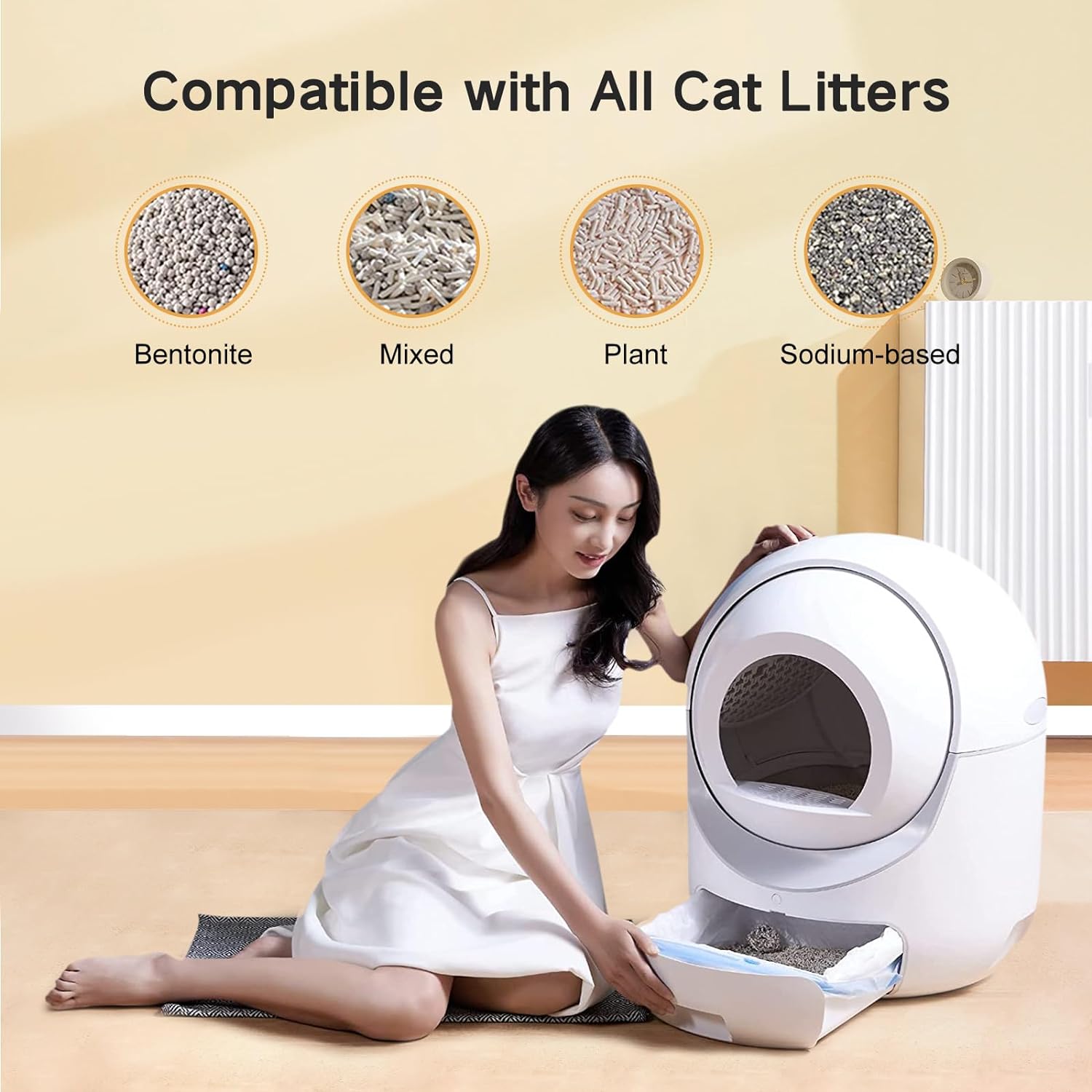 Smart Self-Cleaning Cat Litter Box with App Control – Automatic Odor Removal & Safety Features for Multiple Cats, Includes Waste Bags