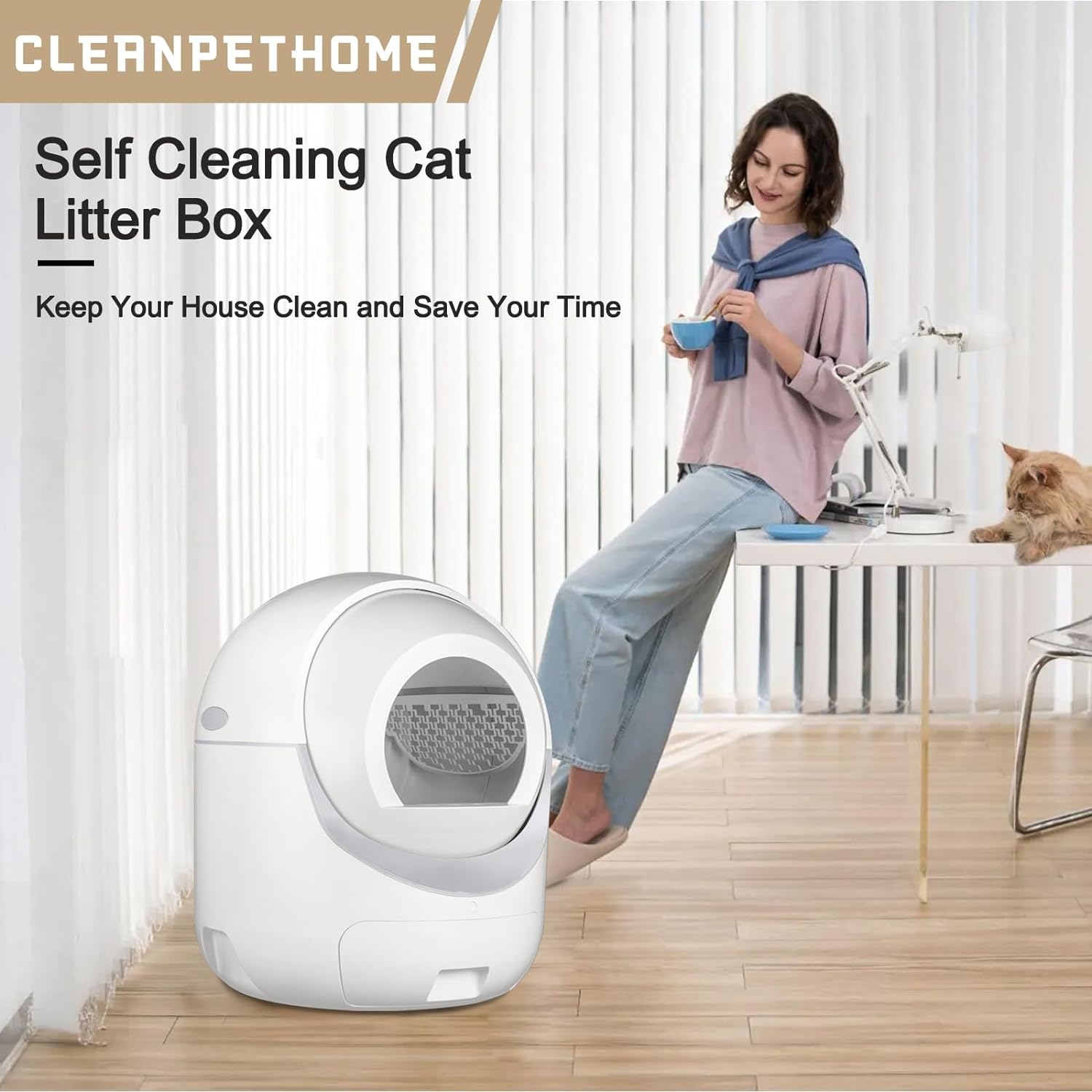 Smart Self-Cleaning Cat Litter Box with App Control – Automatic Odor Removal & Safety Features for Multiple Cats, Includes Waste Bags