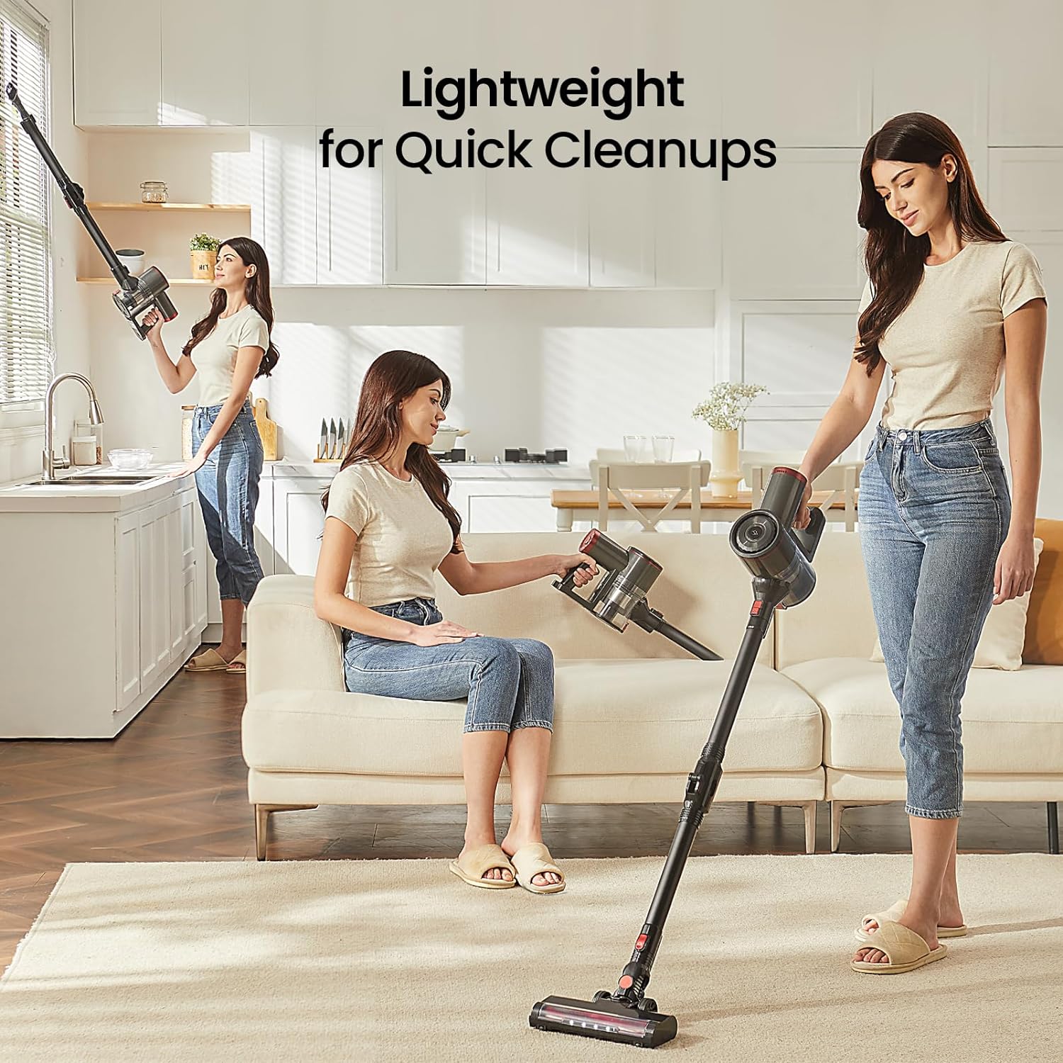 RONEAIR Cordless Stick Vacuum Cleaner - Lightweight, Bendable Wand, 6-in-1 Design for Hardwood