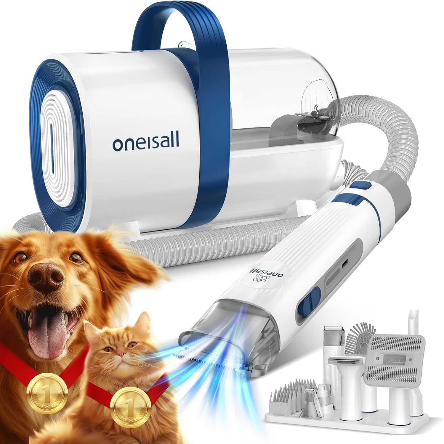 All-in-One Pet Grooming Vacuum and Clipper Kit - Includes Dog Hair Vacuum, Nail Grinder, and 7 Grooming Tools for Efficient Pet Care