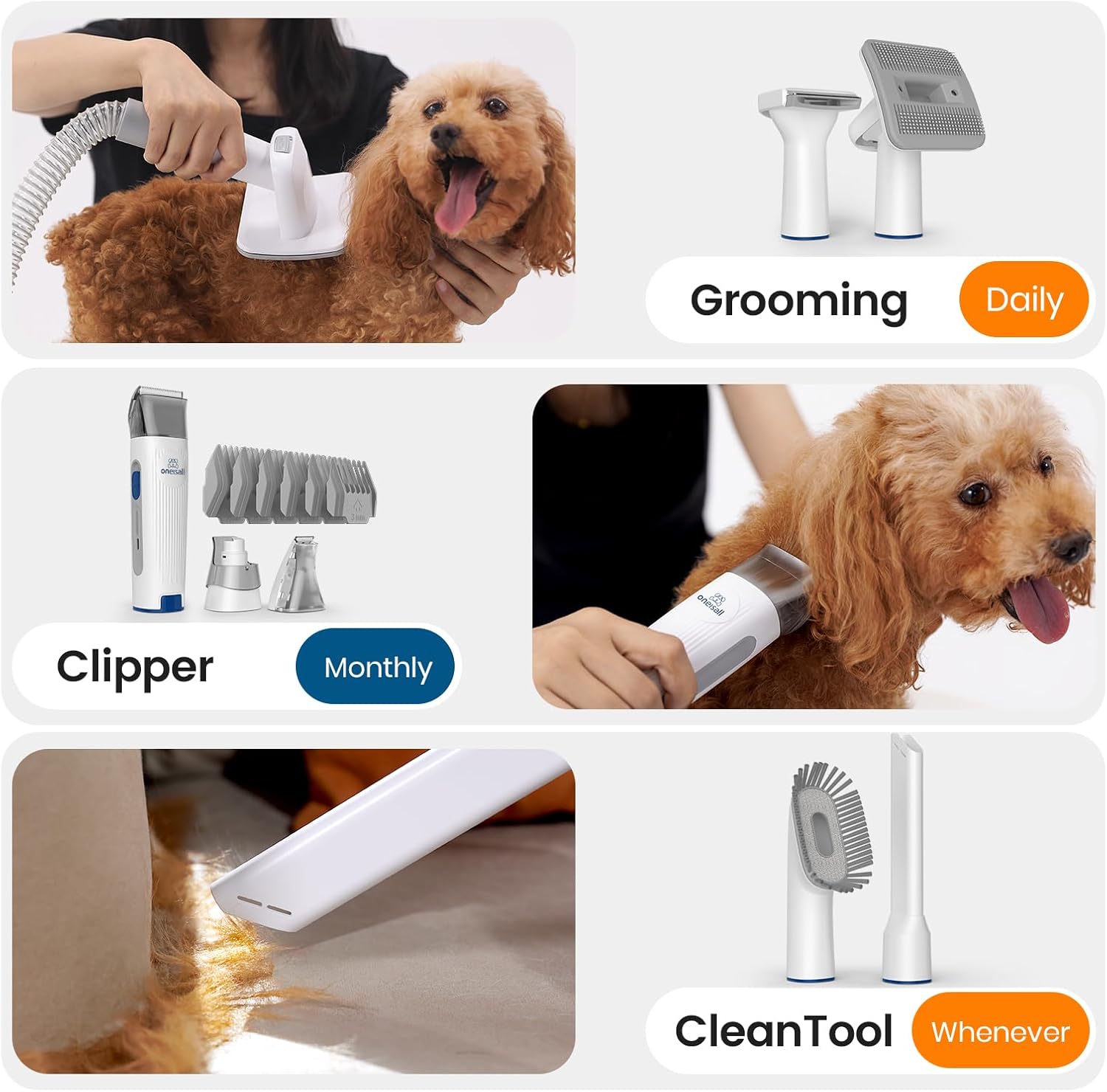 All-in-One Pet Grooming Vacuum and Clipper Kit - Includes Dog Hair Vacuum, Nail Grinder, and 7 Grooming Tools for Efficient Pet Care