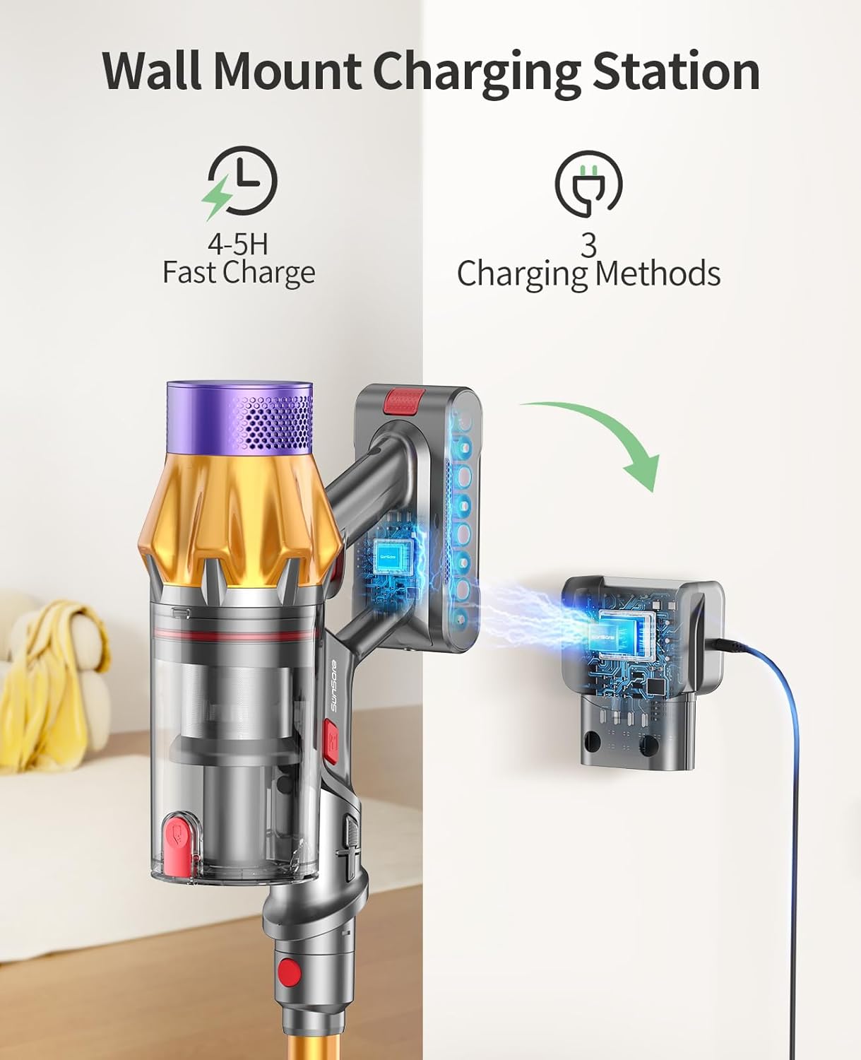 Kabelloser Stabstaubsauger von SunSare – 550 W Leistung, 13,2 PSI Saugkraft, 60 Minuten Laufzeit