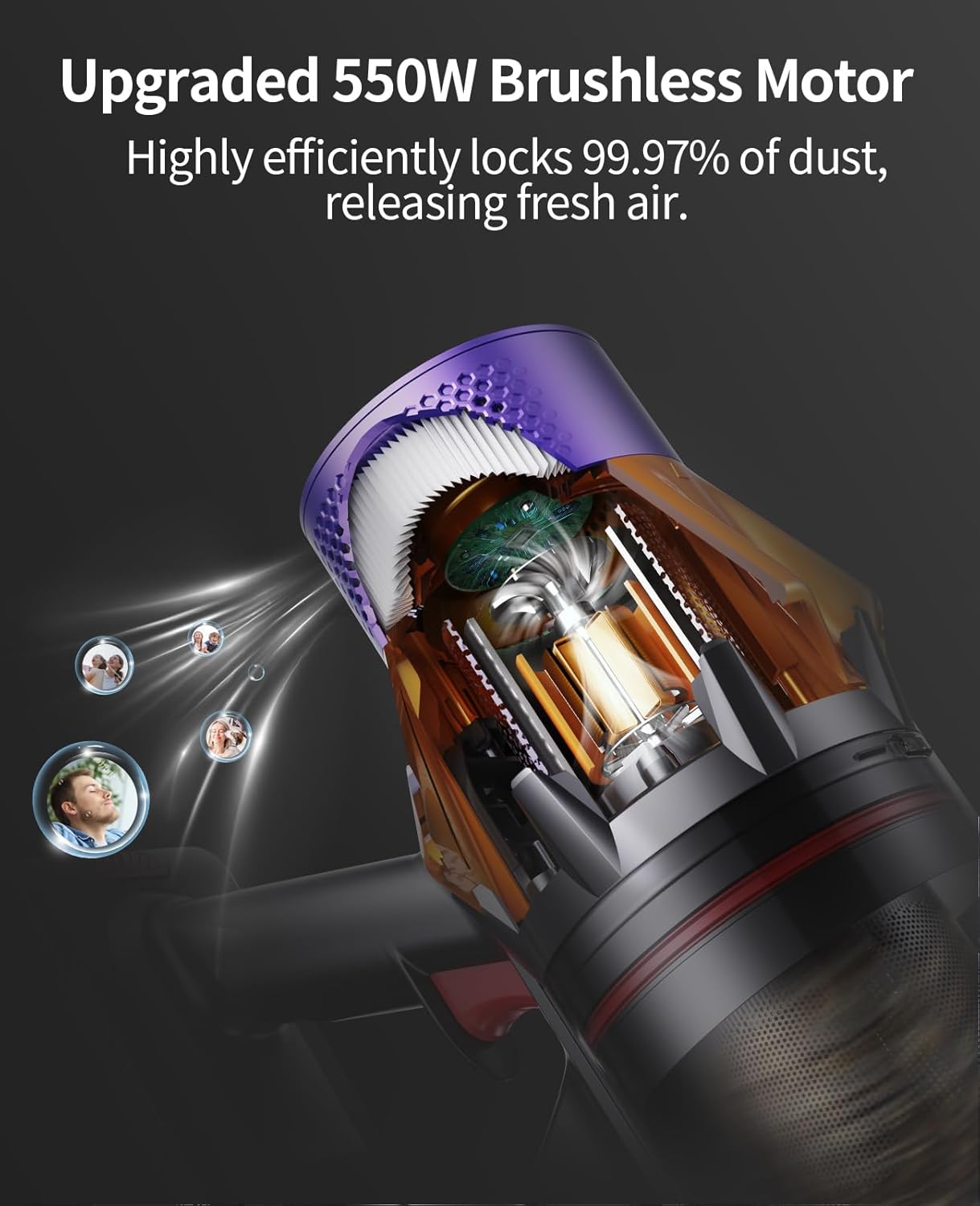 SunSare Cordless Stick Vacuum Cleaner - 550W Power, 13.2 PSI Suction, 60-Minute Runtime