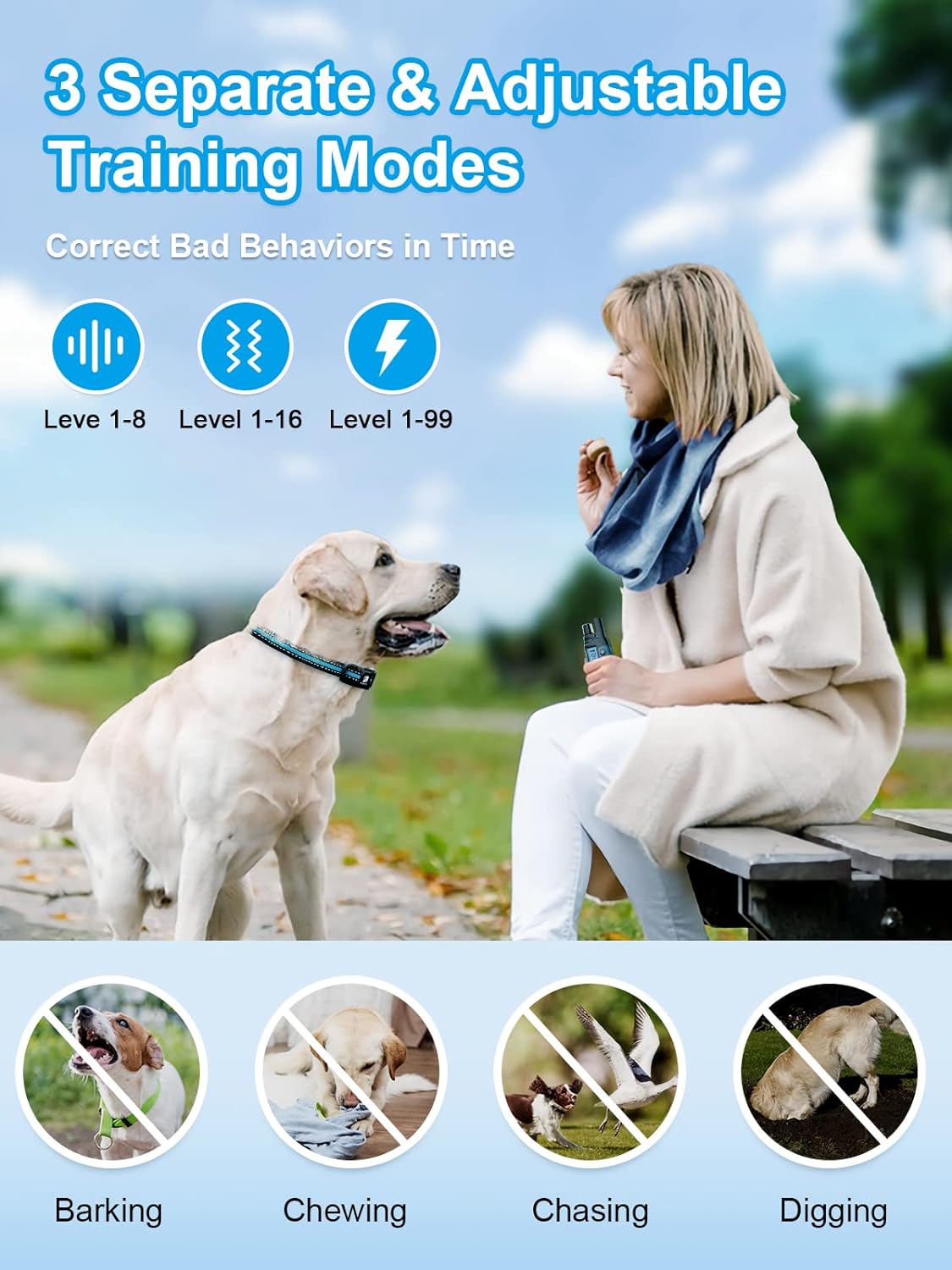 BOUSNIC Dog Training Collar for 2 Dogs (5-120 lbs) - 3300 ft Waterproof Remote Training System