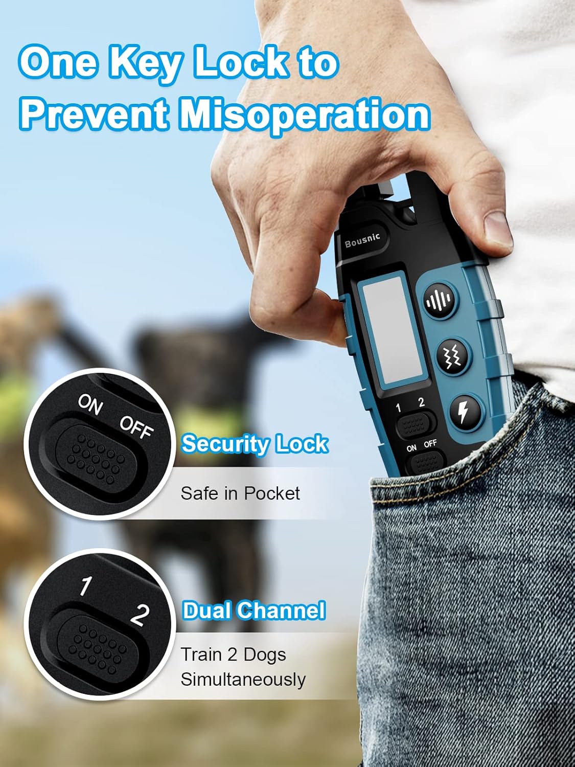 BOUSNIC Dog Training Collar for 2 Dogs (5-120 lbs) - 3300 ft Waterproof Remote Training System