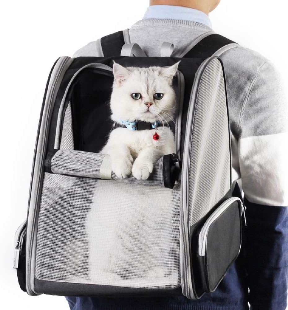 Texsens Premium Traveler Bubble Backpack Pet Carrier for Cats and Dogs - Black