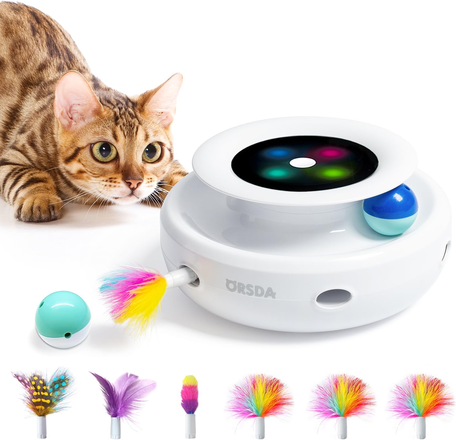 ORSDA 2-in-1 Interactive Cat Toy with Automatic Timer, Spinning Balls, and Ambush Mouse for Indoor Entertainment