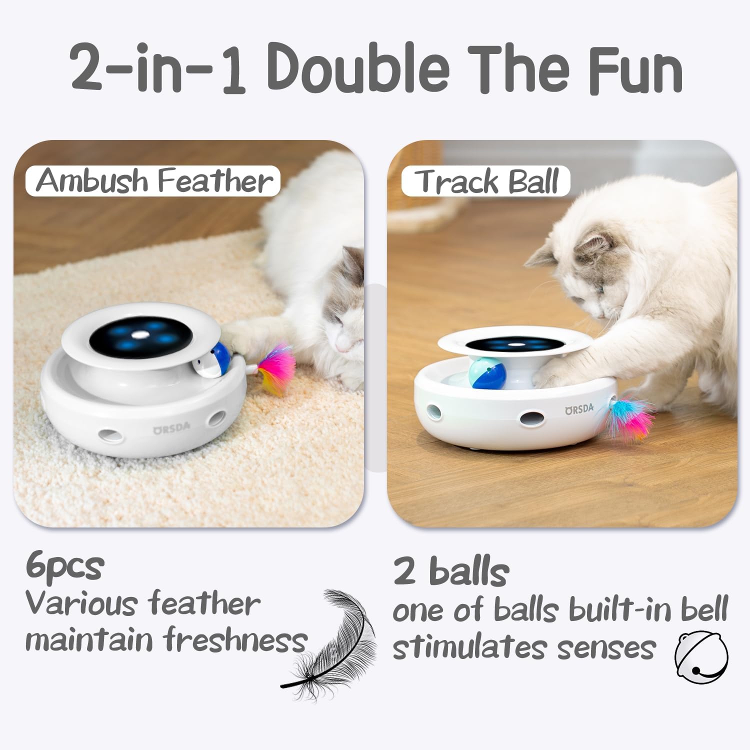 ORSDA 2-in-1 Interactive Cat Toy with Automatic Timer, Spinning Balls, and Ambush Mouse for Indoor Entertainment