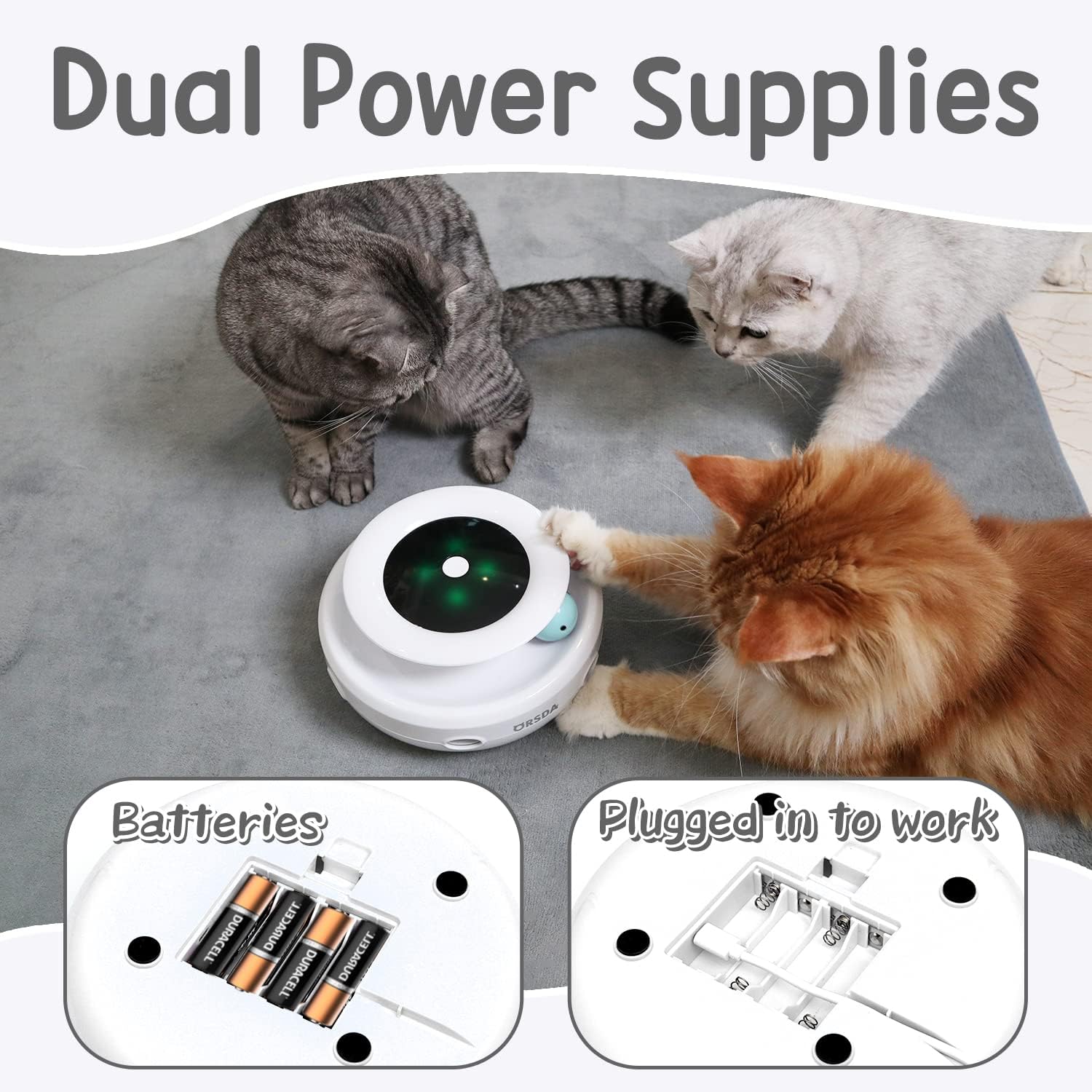 ORSDA 2-in-1 Interactive Cat Toy with Automatic Timer, Spinning Balls, and Ambush Mouse for Indoor Entertainment