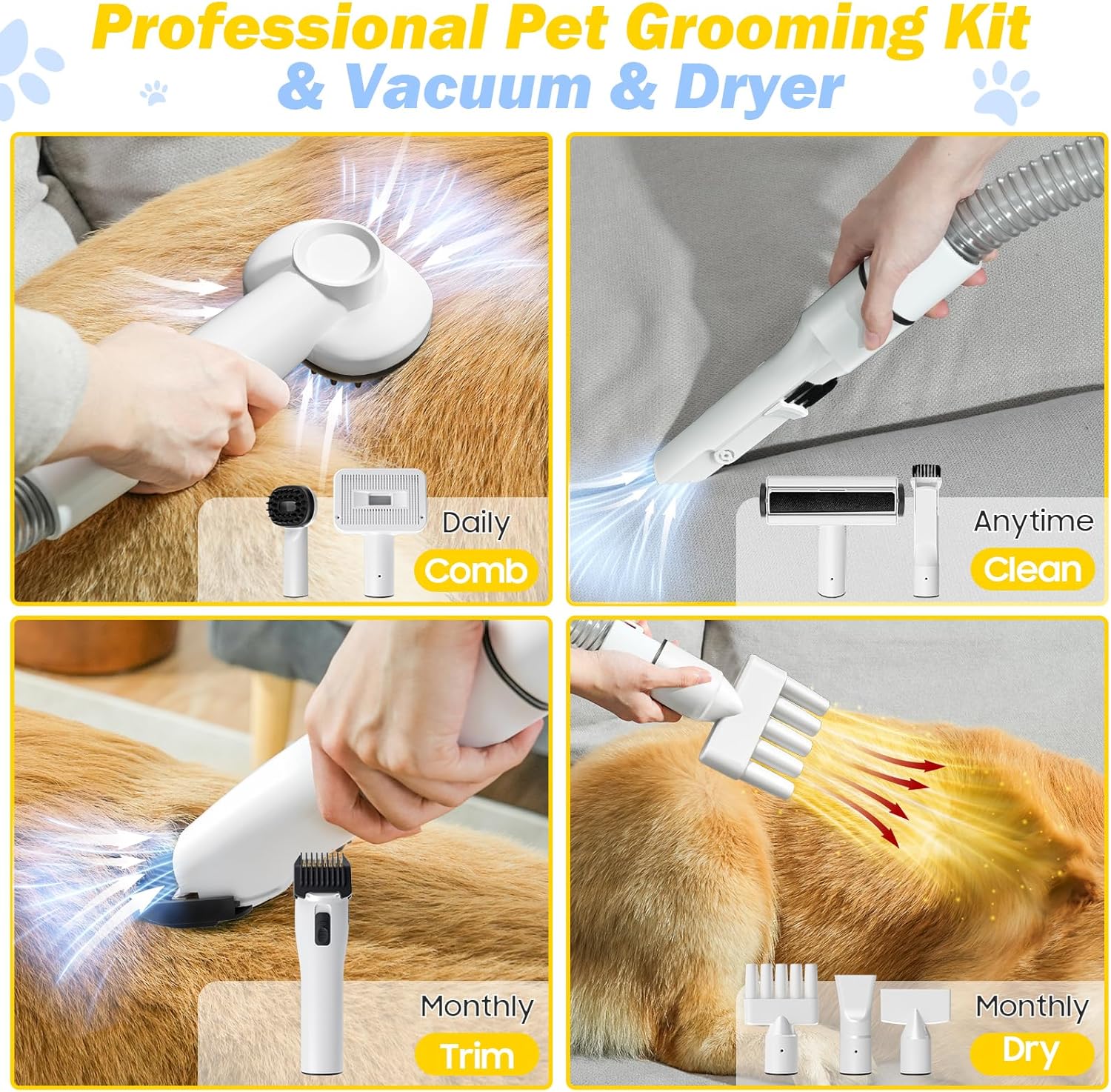 3-in-1 Dog Grooming Kit with Vacuum, Hair Dryer and Electric Clippers