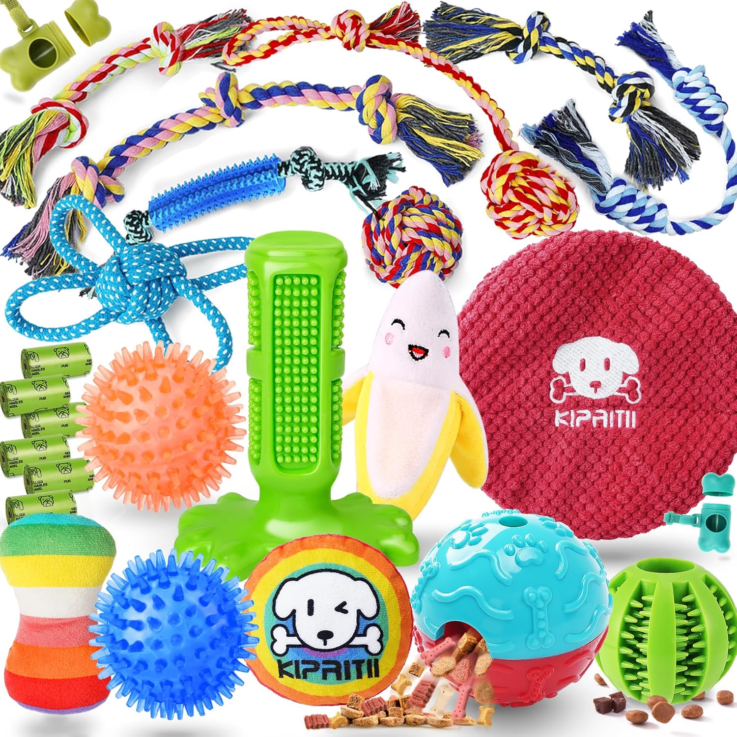 KIPRITII 25-Piece Puppy Dog Toy Set for Teething, Entertainment, and Interactive Play – Includes Rope Toys