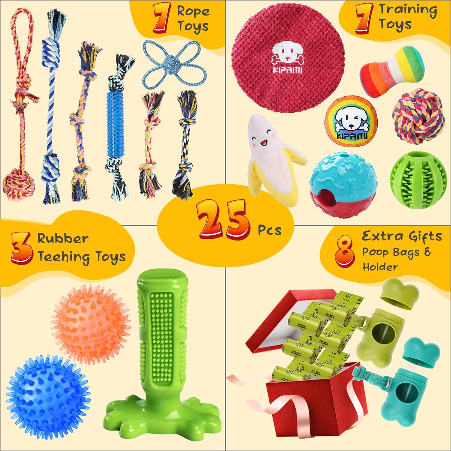 KIPRITII 25-Piece Puppy Dog Toy Set for Teething, Entertainment, and Interactive Play – Includes Rope Toys