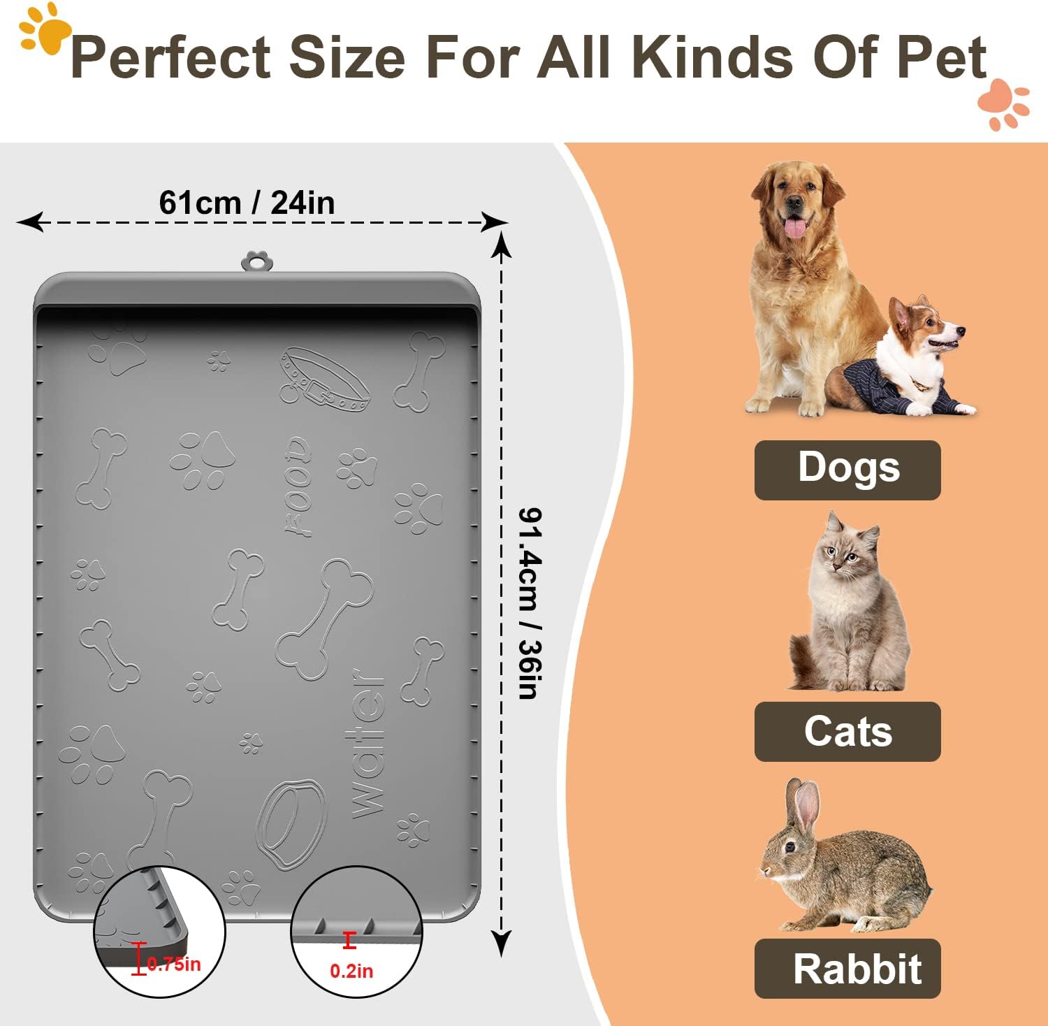 Carry360 Premium Silicone Dog Feeding Mat - Extra Large 36" x 24"