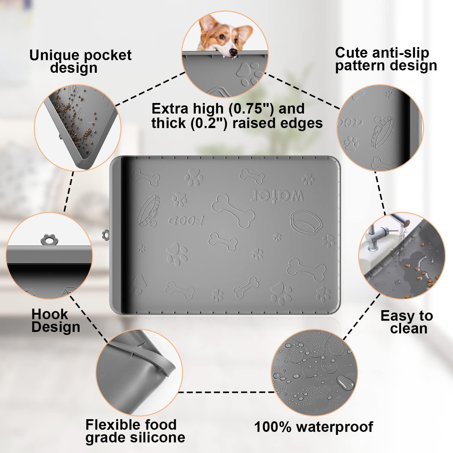 Carry360 Premium Silicone Dog Feeding Mat - Extra Large 36" x 24"